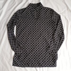 Neiman Marcus Popover Tunic Women's Sz 4 Mandarin Collar Long Sleeve Print Black